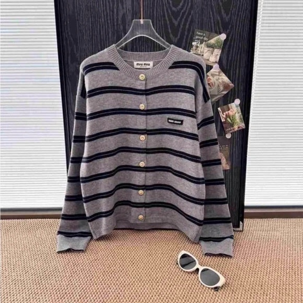 Miu Miu Gray and Black Striped Cardigan